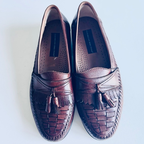 Men’s Giorgio Brutini Brown Leather Tassel Weaving Loafers size 9.5 D. main image 9